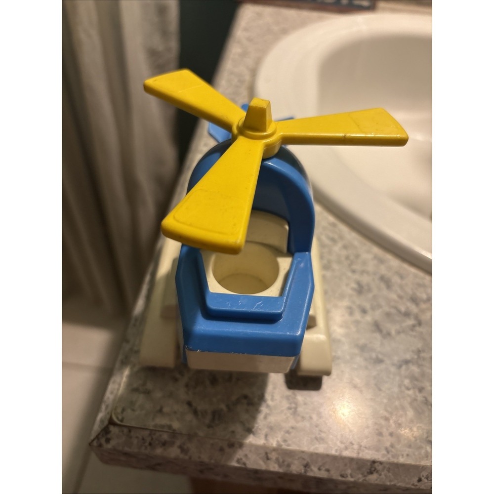 Fisher Price Little People Off Shore Cargo Helicopter Vintage 1978 Blue Yellow